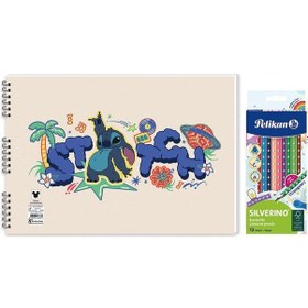 Resim Lilo&stitch 25 35 15 Yp. Spiralli Resim Defteri - Pelikan Silverino Üçgen Kuru Boya Kalemi 2'li Set Çok Renkli 