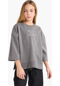 Resim Defacto Kız Çocuk Oversize Geniş Kalıp Bisiklet Yaka Baskılı Sweatshirt G2461a825auar148 Antrasit-ar148 