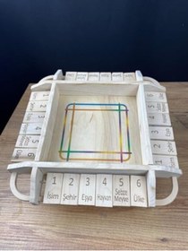 Resim Mena Rise BrfShp Ahşap Eğitici Kelime Oyun Seti, İsim Şehir Eşya Oyunu, Zar ve Kum Saati ile Türkçe Kelime Oyu 