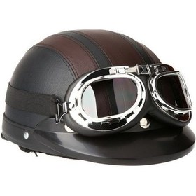 Resim Motosiklet Scooter Açık Yüz Yarım Deri Kask, Vizörlü 32d4sı Kahverengi 