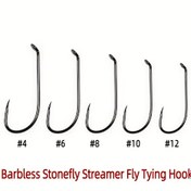 Resim 30 adet ellllv Barbless Yüksek Karbon Çelik Sinek Bağlama Kancaları (#4-#12) - Siyah, Islak Nimf, Taş sineği ve Akarsu Desenleri için Paslanmaz - Alabalık, Levrek, Steelhead, Bluegill Balıkçılık Malzemeleri 