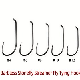 Resim 30 adet ellllv Barbless Yüksek Karbon Çelik Sinek Bağlama Kancaları (#4-#12) - Siyah, Islak Nimf, Taş sineği ve Akarsu Desenleri için Paslanmaz - Alabalık, Levrek, Steelhead, Bluegill Balıkçılık Malzemeleri 