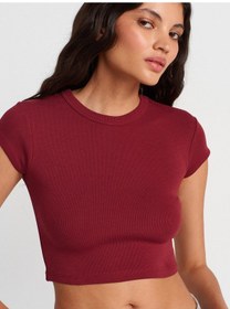 Resim Dilvin 31810 Bisiklet Yaka Crop T-shirt-açık Bordo Açık Bordo 