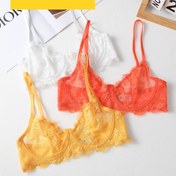 Resim 3 adet Seksi Dantel Detaylı Sütyen - Ayarlanabilir Askılı Yarı Şeffaf İtici Sütyenler, Dolgusuz, Kadınlar İçin Orta Destek, Beyaz, Turuncu, Sarı, İç Giyim Seti | Yarı Şeffaf İç Giyim | Dantel Detay 