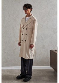 Resim Erkek Kruvaze Yaka Oversize Trençkot Krem 