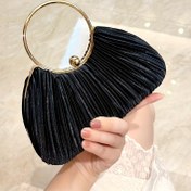 Resim Kadınlar için şık siyah katlanabilir kılıf, altın tonlu aksesuarlarla - Ayrılabilir askı, parıltılı süslemeler, partiler, düğünler ve resmi etkinlikler için mükemmel, akşam kılıf çantası|Sıradan siyah kılıf|Parlak bitiş, kılıf çantası 