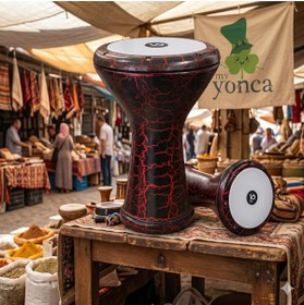 Resim Vatan Darbuka Kırmızı Çatlak 5 numara Büyük Boy Mısır Darbuka + Alyan Anahtarı 