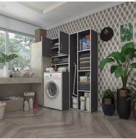 Resim Kenzlife Çamaşır Makinesi Dolabı Hayzumsüpürge Gri 180 126 55 Banyo Kiler Çift Kapaklı Arkalıklı Çok Renkli 