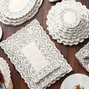 Resim 140 adet/üç şekil dantel kağıdı, yağ emici kağıt ped, dantel örgü, kızarmış Dim sum keki, çiçek tabanı kağıdı, pişirme kağıdı, yiyecek pedi, pizza kağıdı, kek pedi 