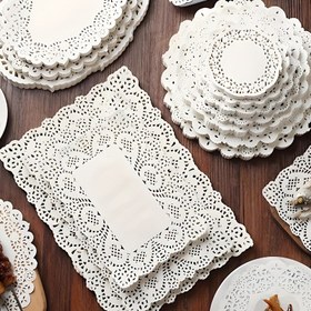Resim 140 adet/üç şekil dantel kağıdı, yağ emici kağıt ped, dantel örgü, kızarmış Dim sum keki, çiçek tabanı kağıdı, pişirme kağıdı, yiyecek pedi, pizza kağıdı, kek pedi 