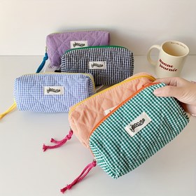 Resim Şık Ekose Fermuarlı Kalem Kutusu - Dayanıklı Polyester, Okul Malzemeleri & Günlük Ofis Gereçleri İçin Mükemmel, Masa İçin Kalem Tutucu 