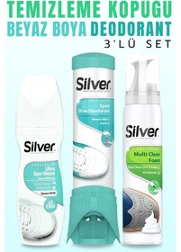 Resim Silver Beyaz Spor Ayakkabı Boyası + Spor Ayakkabı Temizleme Köpüğü 125 ML + Ayakkabı Koku Giderici Deodorant 100 ML Beyaz 