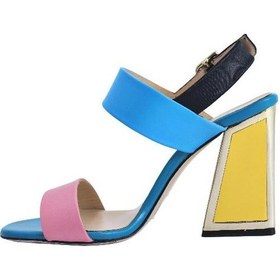 Resim Poletto Hakiki Deri /tekstil Pembe-sıyah-sarı Sandalet Topuklu 6564 161 V1-2334 Pembe-sıyah-sarı Pembe - Siyah - Sarı 