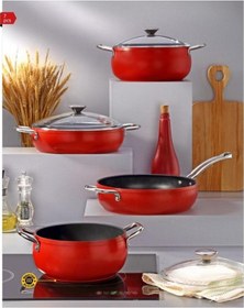 Resim Bonera Pro Plus 7 Parça Titanyum Tencere Set Kırmızı İndüksiyonlu 