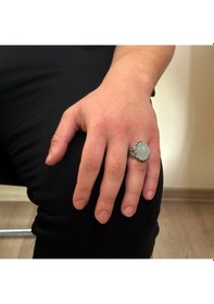 Resim 925 Ayar Katı Gümüş Erkek Yüzük - Doğal Taş Seçeneği İle El Yapımı Tasarım Cabochon Akuamarin Gümüş 