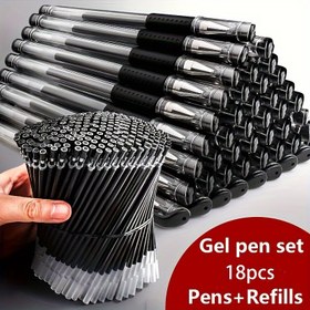 Resim 18 adet Jel Kalem Seti Okul Malzemeleri Siyah Mavi Kırmızı Mürekkep Rengi 0.5mm Tükenmez Kalem Kawaii Kalem Öğrenciler Okul Ofis Kırtasiye 