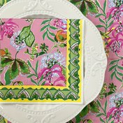 Resim 20 adet 3 katmanlı çiçekli kuş baskılı tek kullanımlık peçeteler, 25.4x25.4 cm, canlı bahar renkleri yeşil yapraklar ve sarı kenarlı - Düğünler, doğum günleri, çay partileri ve etkinlikler için mükemmel, çiçekli peçeteler 