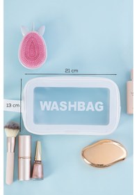 Resim Porsima 3140-1 2li Şeffaf - Beyaz Seyahat Ve Makyaj Çantası Su Geçirmez Organizer Washbag 21x13cm 