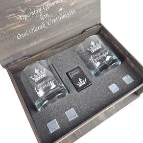 Resim UltraMint Kişiye Özel Kral Tacı Tasarımlı 2'li Viski Bardağı ve Hediye Seti 