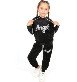 Resim İkili Kapüşonlu Kadife Eşofman Takım Siyah 