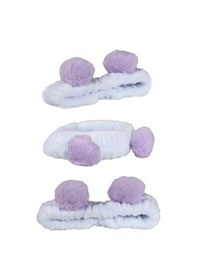Resim Toyaş Açık Mavi Lila Ponponlu Peluş Bandana Makyaj Spa Saç Bandı 