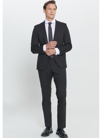 Resim AC&Co / Altınyıldız Classics Erkek Siyah Slim Fit Dar Kesim Mono Yaka Takım Elbise 4A3023100061SYH566N Siyah 