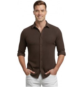Resim Deep Sea Deepsea Kahve Slim Fit Örme Kumaş Likralı Erkek Gömlek Nefes Alan Esnek Ve Modern Tasarım 2602604 