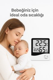 Resim MorBebe Bebek Oda Termometresi I Dijital Oda Termometresi I Derece Termometre Isı Nem Saat Alarm Mini 