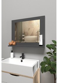 Resim Raflı Banyo Aynası, Lavabo Ve Wc Aynası, Dresuar , Koridor , Mutfak , Makyaj Modern Duvar Tipi Ayna Antrasit Gri 