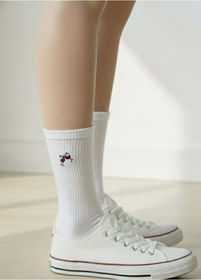Resim Kırmızı Şarap Kadehi Nakışlı Casual Yazlık Kışlık Tekli Çorap Beyaz 