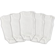 Resim Novibaby 5'li 6-9 Ay Ribana Bebek Atlet Body Zıbın Beyaz Raporlu Çıtçıtlı 100% Pamuk Beyaz 