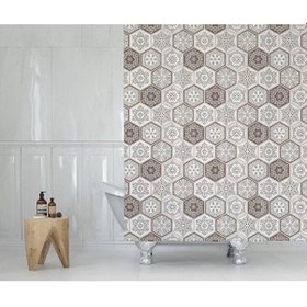 Resim Su Geçirmez Banyo Perdesi Kahve Dantel Desen Duş Perde Yüksek Kal Çok Renkli 