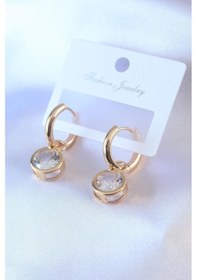 Resim Gold Renk Zirkon Taşlı Pirinç Kadın Küpe 