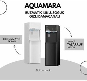 Resim Dokunmatik Su Sebili - Buz Makinalı, Gizli Damacana, Çocuk Kilidi, ECO Mod, Beyaz 