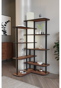 Resim Cross Raflı Lambader Kitaplık Ceviz Siyah 