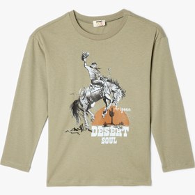 Resim Erkek Çocuk Oversize Tişört Kovboy Baskılı Uzun Kollu Bisiklet Yaka Pamuklu 