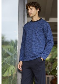 Resim Kly 9130 Büyük Beden Erkek Bisiklet Yaka Uzun Kollu Pijama Takım Bordo 