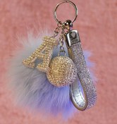 Resim TASARIM ARABAM ATİKE ELİF AKIN Gümüş Taşlı & Logosuz Anahtarlık & Tilki Tüyü Ponpon Bebe Mavi & Gümüş Harf & Gümüş Disko Topu 