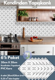 Resim Technojet Kendinden Yapışkanlı Karo PVC Mutfak Banyo Tezgah Kaplama Sticker 6Adet 20cm×20cm 