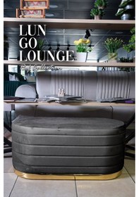 Resim Lungo Long Line Antrasit Puf- 90cm Gold Kaplama Kapitoneli Luxery Pofuduk Oturma &Makyaj Puff&Bench 