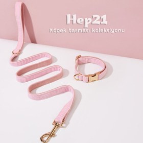 Resim Dog Collar Named Pink Velvet Collar 006529 - Leash + Lead Rope / L 