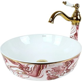 Resim Pure Concept Ebru Pembel Altın Tezgah Üstü Çanak Lavabo 