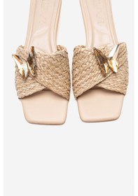 Resim Luvishoes Luvi Shoes Journey Bej Hasır Kelebek Taşlı Kadın Kısa Topuklu Terlik Bej 