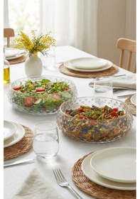 Resim Selen Concept Bubble Model Büyük Boy El Yapımı Cam Salata Ve Sunum Kasesi 2li Set 