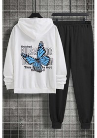 Resim Kelebek Baskılı Eşofman Takımı Beyaz 
