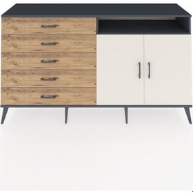Resim Hyperion Konsol 2 Raflı 5 Çekmeceli 2 Kapaklı 176x44x99 Antrasit-aytaşı/çam Antrasıt/aytası - Antrasıt 