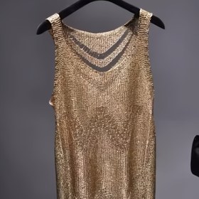 Resim Sevimli Altın Pullu Kolsuz Yelek - Yarı Şeffaf Açık İş Tasarımı, %100 Polyester Dar Kesim Yazlık Tank Top Kadınlar İçin, Elde Yıkama/Kuru Temizleme 