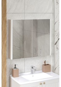 Resim Marvel 80 Cm Banyo Üst Dolabı Banyo Raflı Aynalı Üst Modül Beyaz 