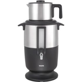 Resim Gri Çelik Semaver, 4500 W, Demlikli, Şık ve Dayanıklı Tasarım 