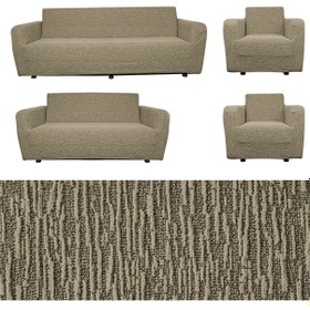 Resim Jakarlı Düz Desen Likralı Esnek Yikanabilir Koltuk Örtüsü 3+2+1+1 Koltuk Takımı Koltuk Kılıfı Vizon 